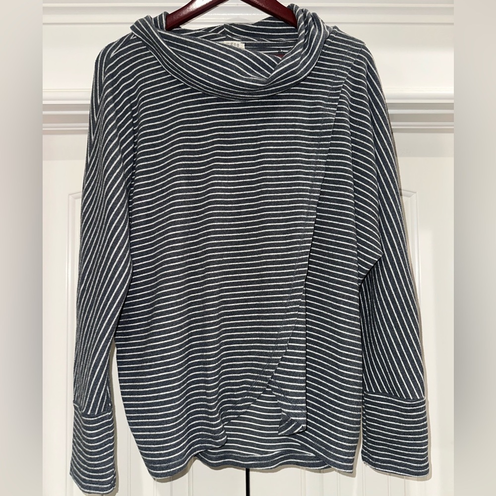 Umgee Soft Cowl Neck Knit Top – Asymmetrical Wrap Front